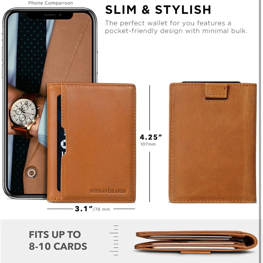 SERMAN BRANDS- Wallets for‎ Men Slim Mens leather RFID Blocking Minimalist Card